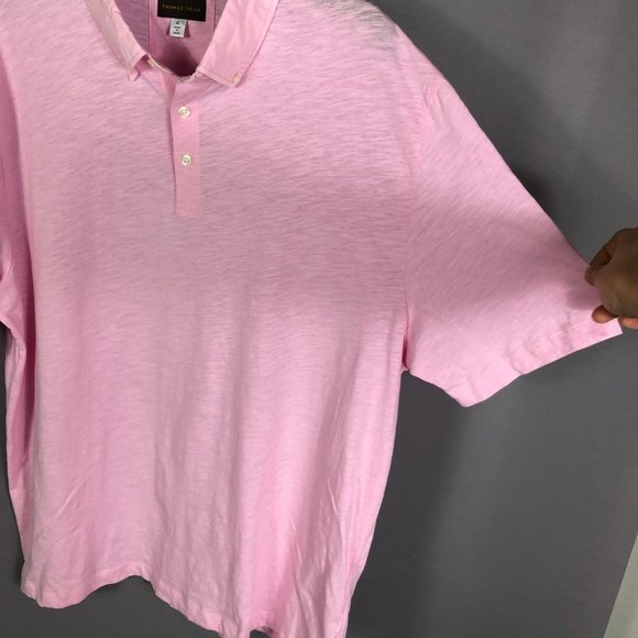 Thomas Dean Mens Short Sleeve Woven Polo Shirt in Pink Size XL - Picture 7 of 11